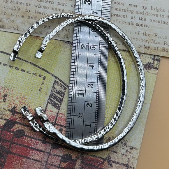 Set Bundle 2 Southwestern Silver Hammered Cross Cuff Bangle Bracelets - Picture 3 of 14